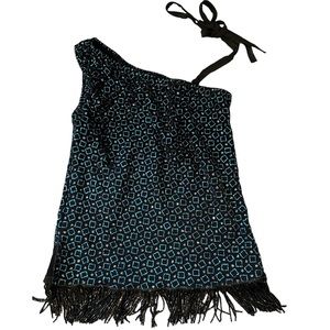 Blue and black sparkle one strap dance costume top. Size Small.